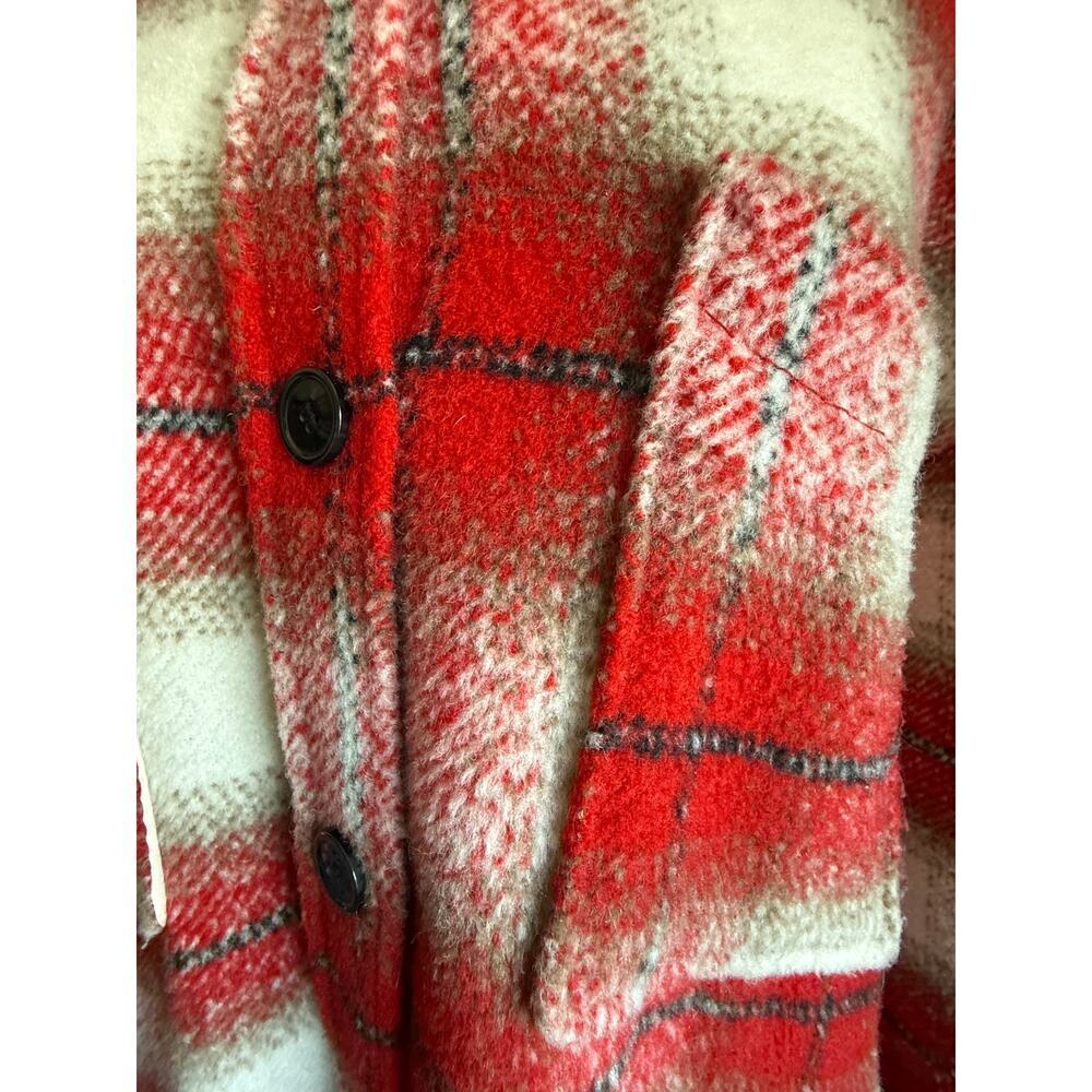 Mango Plaid Shirt Coat Red Black Cream Oversized Shacket Women’s M/L Wool Blend - Picture 7 of 11